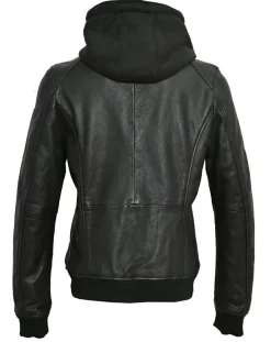 Femme Blue Wellford Veste à capuche en Cuir Noa noire