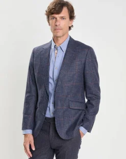 Homme Hackett London Veste en Laine mélangée Check à imprimé Prince de Galles bleue