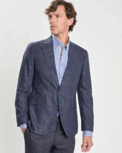 Homme Hackett London Veste en Laine mélangée Check à imprimé Prince de Galles bleue