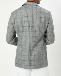 Homme Hackett London Veste 100% Laine à carreaux fins gris/bleu
