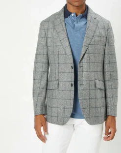 Homme Hackett London Veste 100% Laine à carreaux fins gris/bleu
