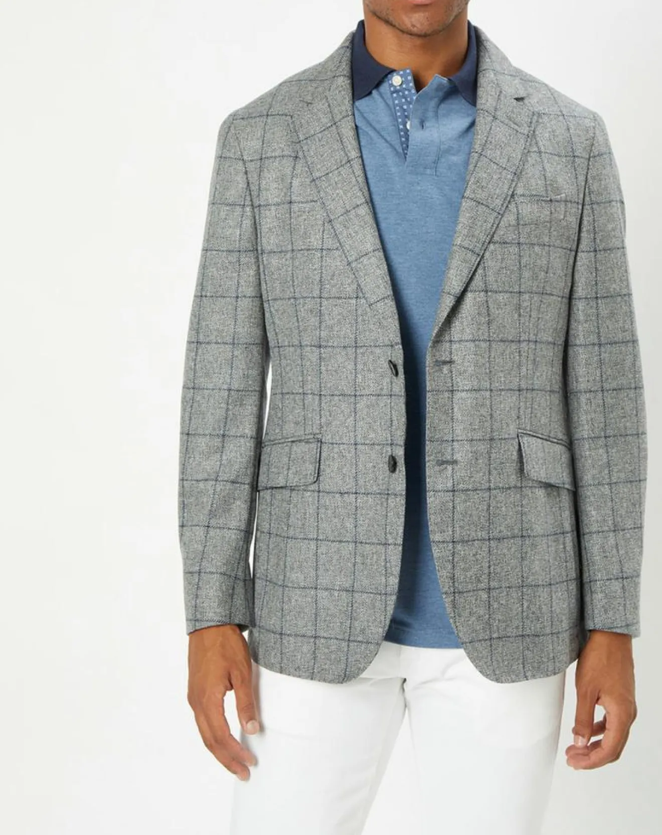 Homme Hackett London Veste 100% Laine à carreaux fins gris/bleu