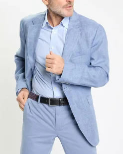 Homme Hackett London Veste 100% Lin bleu moyen