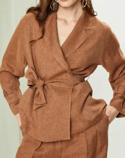 MaxMara Veste 100% Lin Rodi marron