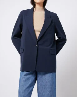 Femme Esprit Veste blazer classique 1 bouton bleu marine
