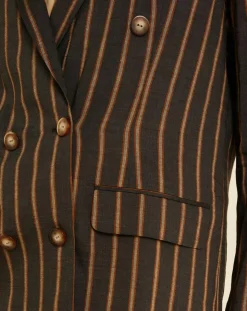 Femme Chloé Stora Veste blazer en Lin mélangé Valeria rayée kaki