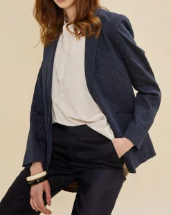 Clearance Chloé Stora Veste blazer en Lin mélangé Virgile bleue