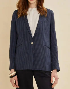 Clearance Chloé Stora Veste blazer en Lin mélangé Virgile bleue