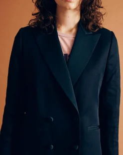 Femme Chloé Stora Veste blazer en Lin mélangé Vanille bleu marine