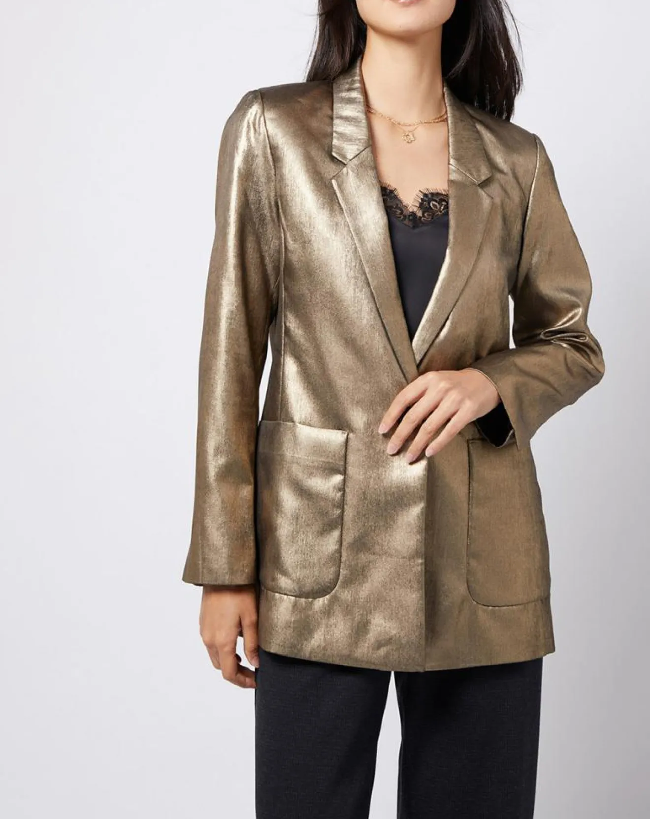 Discount Esprit Veste blazer enduit métallisé coupe droite bronze