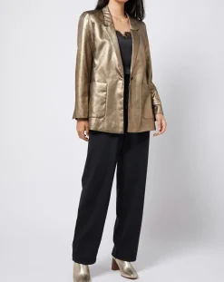 Discount Esprit Veste blazer enduit métallisé coupe droite bronze