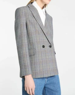 Online Galeries Lafayette Veste blazer Rune double boutonnage imprimé Pince de Galles gris/noir