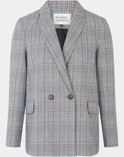 Online Galeries Lafayette Veste blazer Rune double boutonnage imprimé Pince de Galles gris/noir