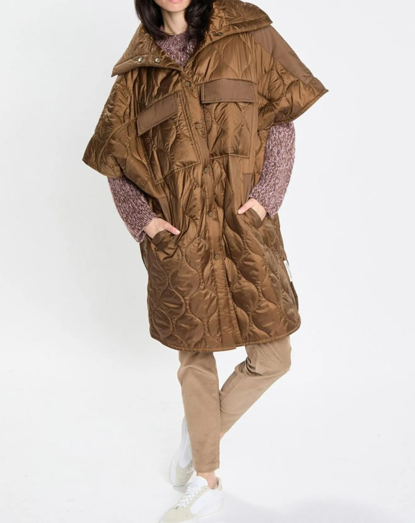 Femme Marc O'Polo Veste cape matelassée padded marron