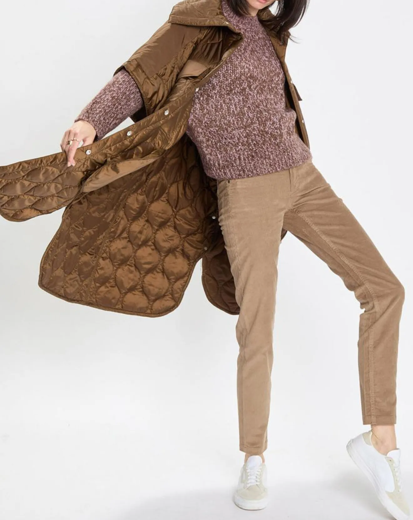 Femme Marc O'Polo Veste cape matelassée padded marron