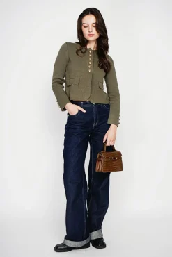 Femme C&Jo Veste courte boutonnée kaki