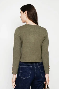 Femme C&Jo Veste courte boutonnée kaki