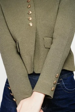 Femme C&Jo Veste courte boutonnée kaki