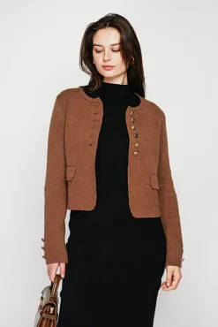 Online C&Jo Veste courte boutonnée marron