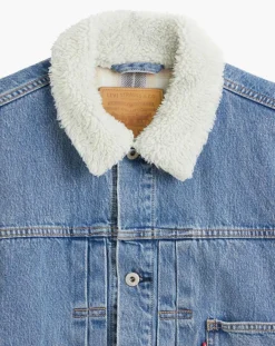 Homme Levi's® Veste courte en Coton denim col façon sherpa Trucker bleue
