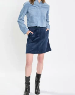 Clearance Marc O'Polo Veste courtes en Velours côtelé bleu ciel