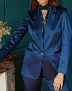 Sale Lauren Vidal Veste de costume en Satin Moon nuit