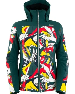 Femme Duvillard Veste de ski Ecandies imprimée vert/multicolore