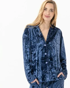 Hot Le Chat Veste d'intérieur en velours Platine bleue