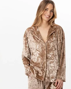 Femme Le Chat Veste d'intérieur en velours Platine dorée