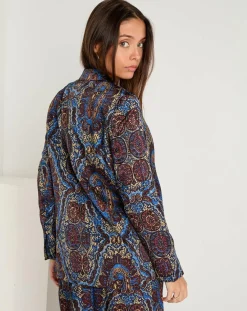 Outlet See u Soon Veste Emma satinée imprimée bordeaux/bleu