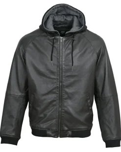 Hot Blue Wellford Veste en Cuir à capuche Bruz noire