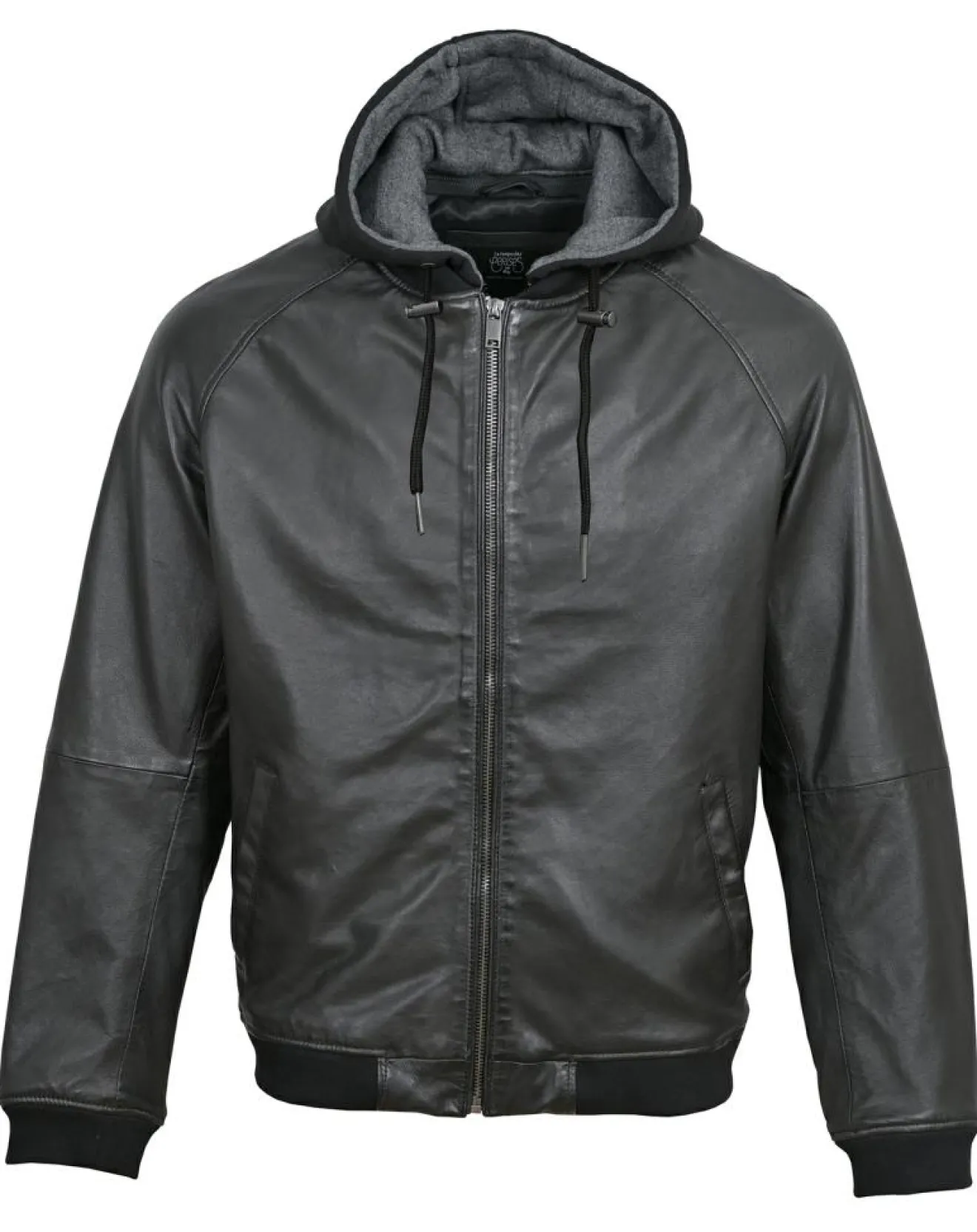 Hot Blue Wellford Veste en Cuir à capuche Bruz noire