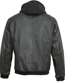 Hot Blue Wellford Veste en Cuir à capuche Bruz noire