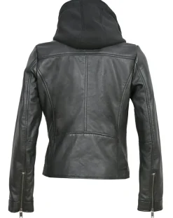 Sale Chyston Veste en Cuir à capuche Cloelia noire