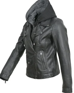 Sale Chyston Veste en Cuir à capuche Cloelia noire