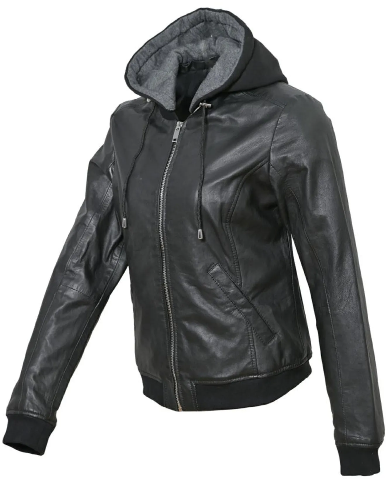 Femme Chyston Veste en Cuir à capuche Cornelia noire