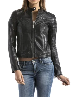 Femme Blue Wellford Veste en Cuir Adda noire