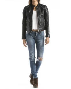 Femme Blue Wellford Veste en Cuir Adda noire