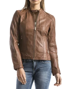 Femme Blue Wellford Veste en Cuir Alazeia cognac