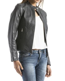 Femme Blue Wellford Veste en Cuir Alazeia gris foncé