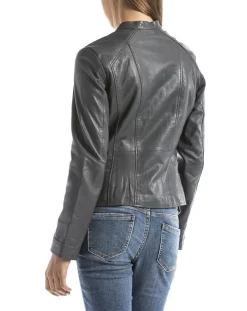 Femme Blue Wellford Veste en Cuir Alazeia gris foncé