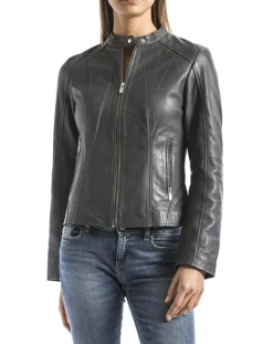 Femme Blue Wellford Veste en Cuir Alazeia gris foncé