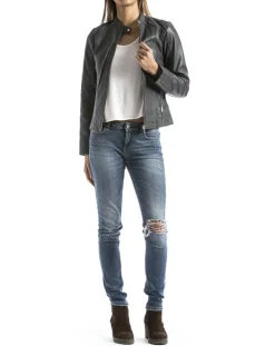 Femme Blue Wellford Veste en Cuir Alazeia gris foncé