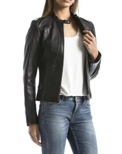 Femme Blue Wellford Veste en Cuir Alazeia noire
