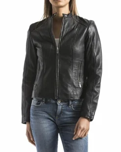 Femme Blue Wellford Veste en Cuir Alazeia noire