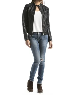 Femme Blue Wellford Veste en Cuir Alazeia noire