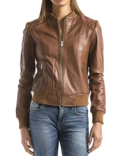 Online Blue Wellford Veste en Cuir Alba cognac