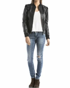 Femme Blue Wellford Veste en Cuir Alba noire