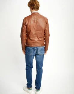 Homme Chyston Veste en Cuir Alban cognac