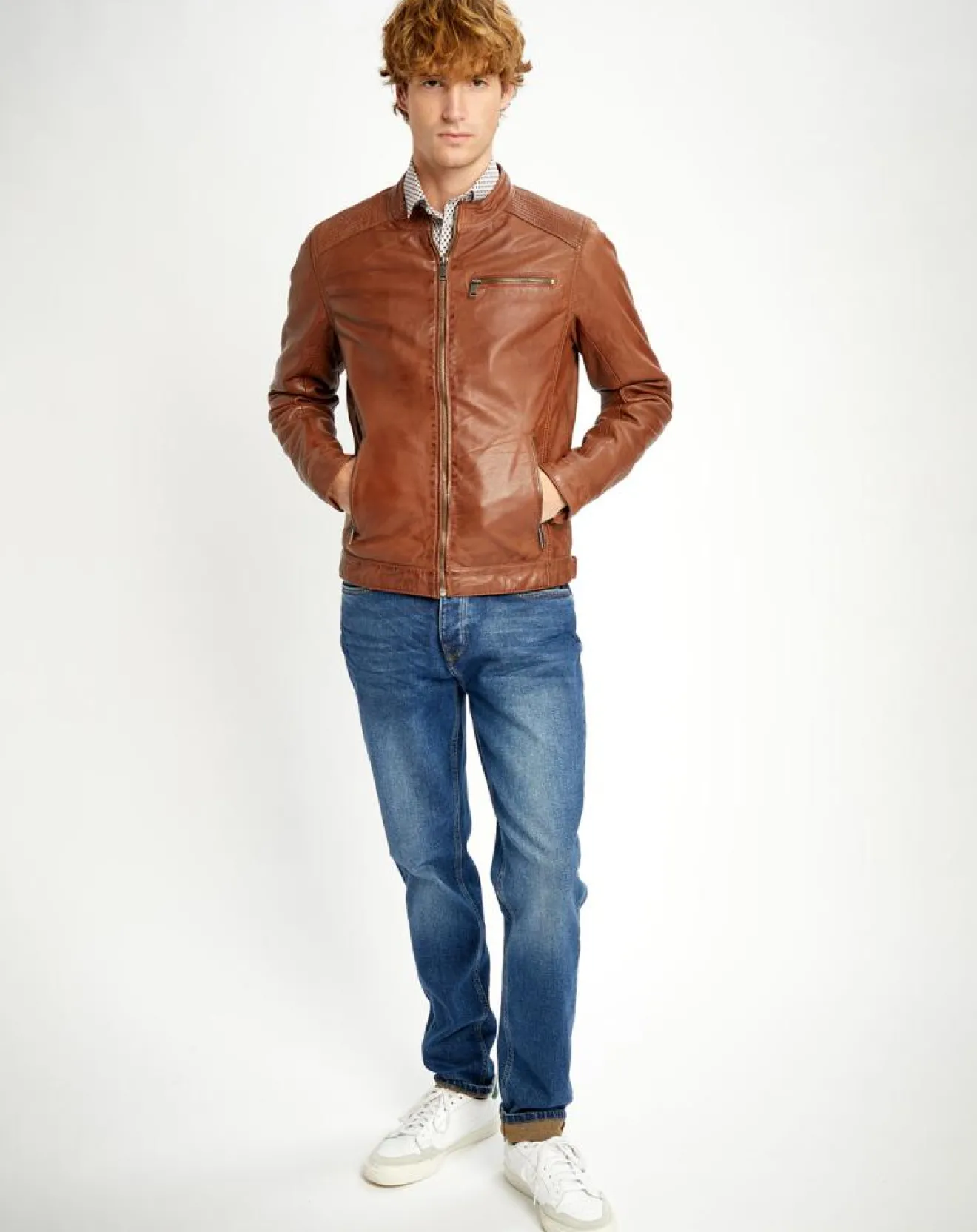 Homme Chyston Veste en Cuir Alban cognac